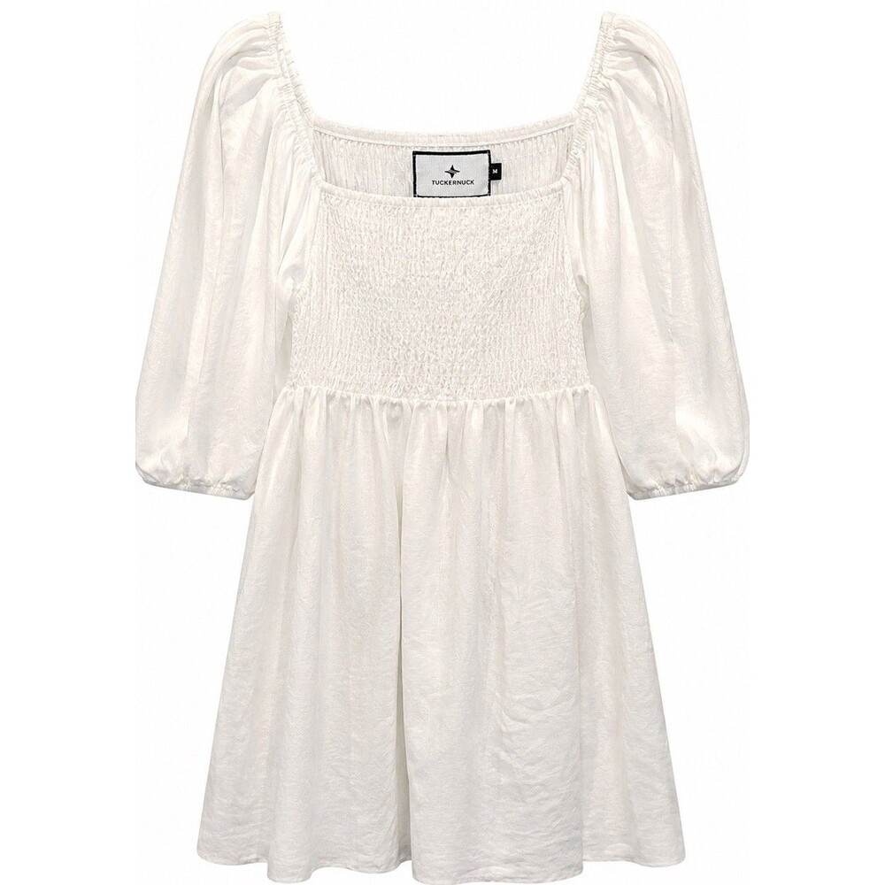Tuckernuck Annie Linen Smocked Mini Babydoll Dress Puff Sleeve Square Neck M